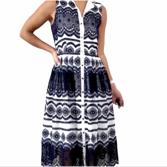Katherine Kelly Navy lace and white dress size 4 - Picture 2 of 9